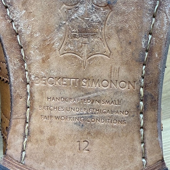 Beckett Simonon Kent Brogue Wingtip Derby Mens 12 Cognac Burnished Leather - Picture 10 of 11